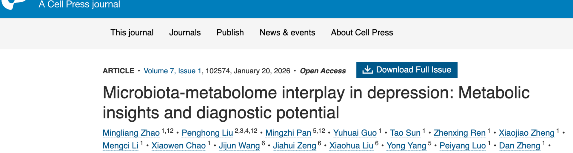 肠菌-血清代谢物：精准识别抑郁症的“情绪指纹”